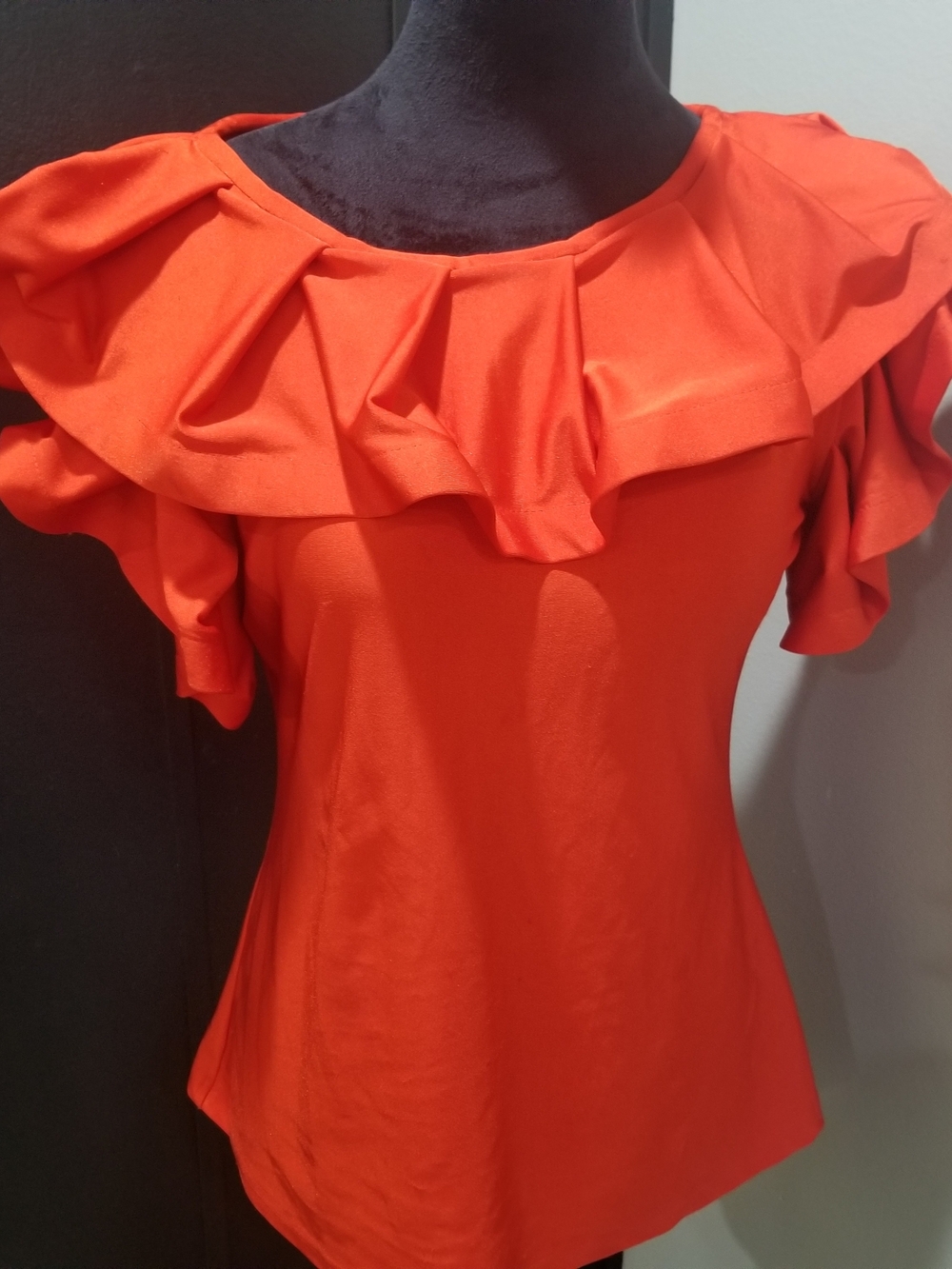 Women's Orange Ruffle Neck Couture FASHION Blouse